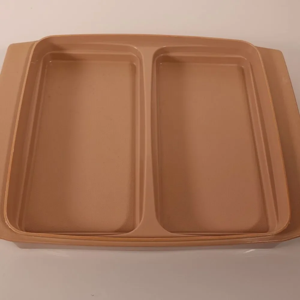 Vintage Tupperware Deviled Egg Keeper Carrier Tray Container Almond 723-2 w/ Lid